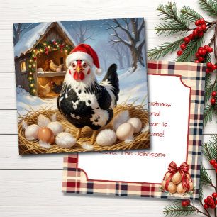 Black and White Chicken and Christmas Pun   Funny  Card
