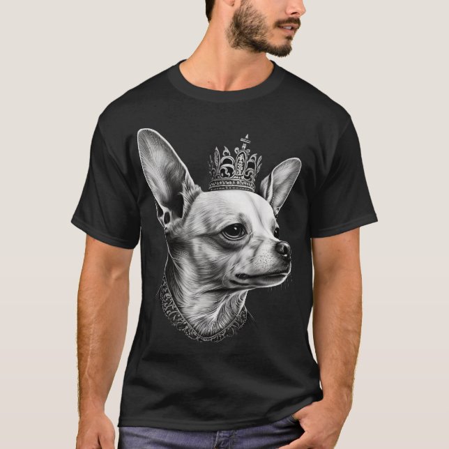 Black And White Chihuahua Dog On Crown Chihuahua T-Shirt (Front)