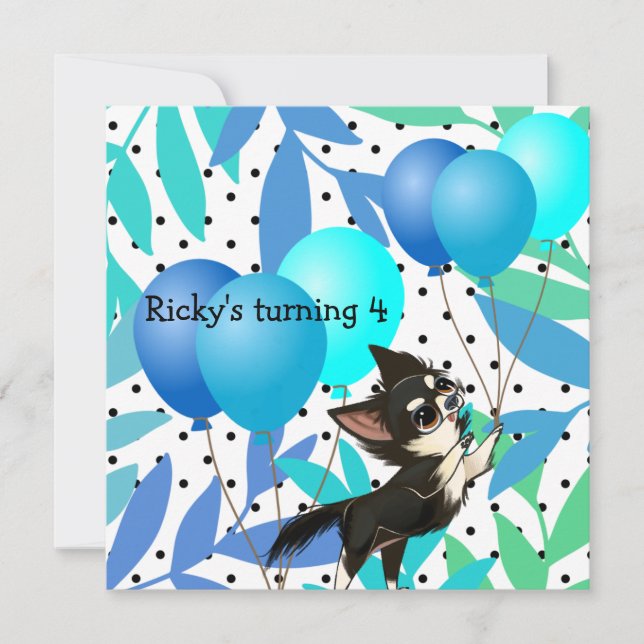 Black and White Chihuahua Party Invitations (Front)