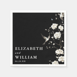 Black And White Chinoiserie Floral Garden Wedding Napkin
