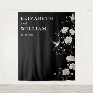 Black And White Chinoiserie Wedding Photo Backdrop Tapestry