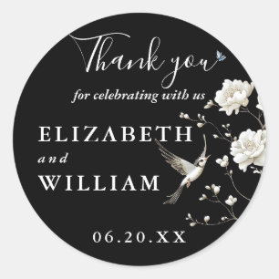 Black And White Chinoiserie Wedding Thank You Classic Round Sticker