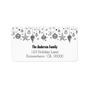 Black and White Christmas Baubles Label