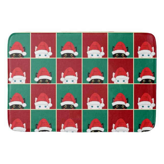Black And White Christmas Cats Bath Mat (Front)