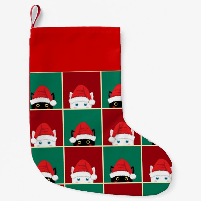 Black And White Christmas Cats personalized Small Christmas Stocking (Front)