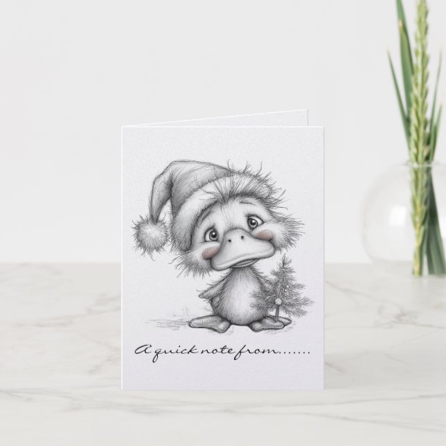 Black and White Christmas Duck Note Card (Front)