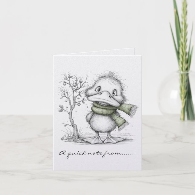 Black and White Christmas Duck Note Card (Front)