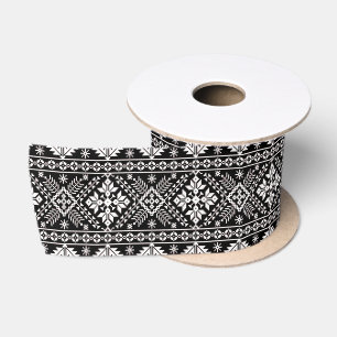 Black and White Christmas Fair Isle Pattern Satin Ribbon