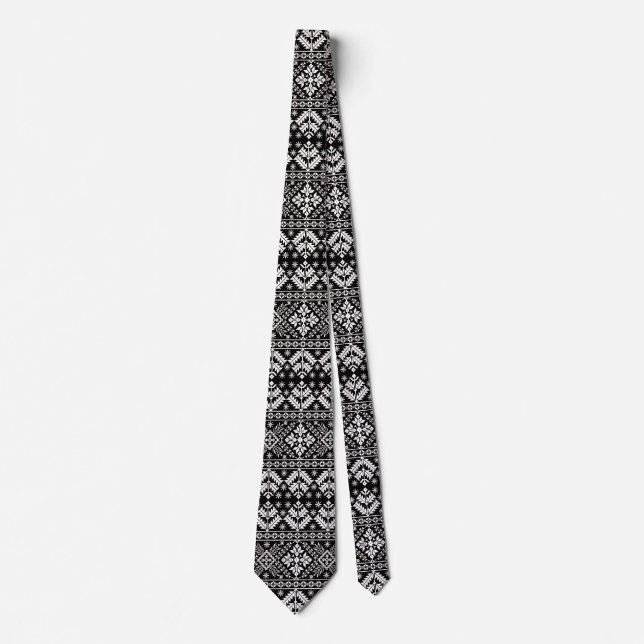 Black and White Christmas Fair Isle Pattern Tie (Front)
