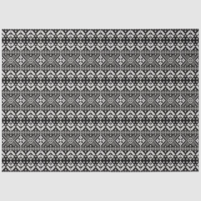 Black and White Christmas Fair Isle Pattern Tissue Paper (Front)