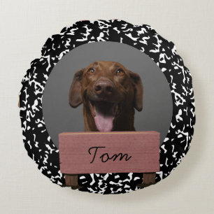 black and white christmas holiday Custom Dog   Round Pillow