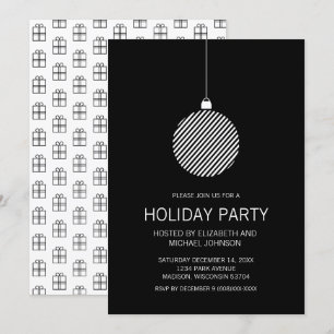 Black and White Christmas Ornament Holiday Party Invitation