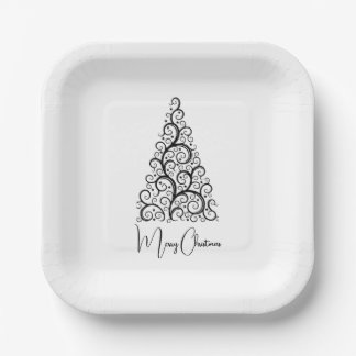Black and White Christmas Paper Plate