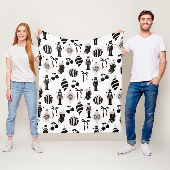 Black and White Christmas Pattern Fleece Blanket (In Situ)