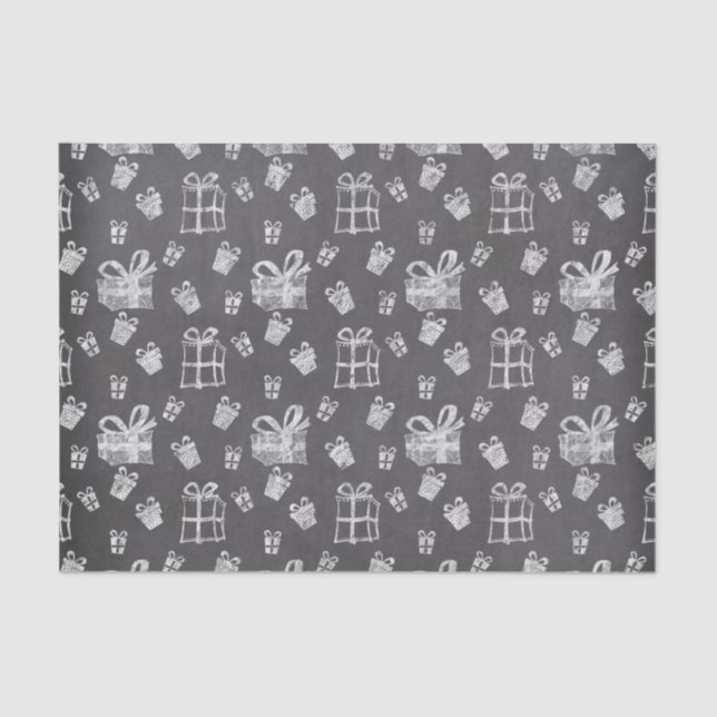 Black And White Christmas Present Chalkboard Look Tissue Paper (Front)