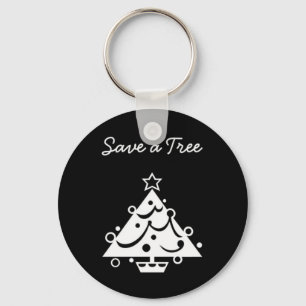 Black and White Christmas Save The Tree Keychain