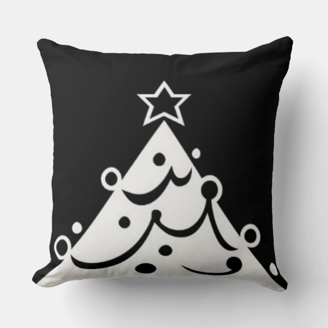 Black and White Christmas Save The Tree Throw Pillow (Front)