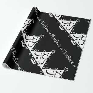Black and White Christmas Save The Tree Wrapping Paper