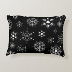 Black And White Christmas Snowflakes Pattern Accent Pillow