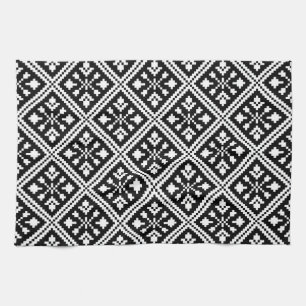 Black and White Christmas Snowflakes Pattern Kitchen Towel