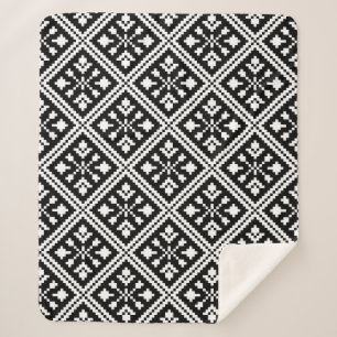 Black and White Christmas Snowflakes Pattern Sherpa Blanket