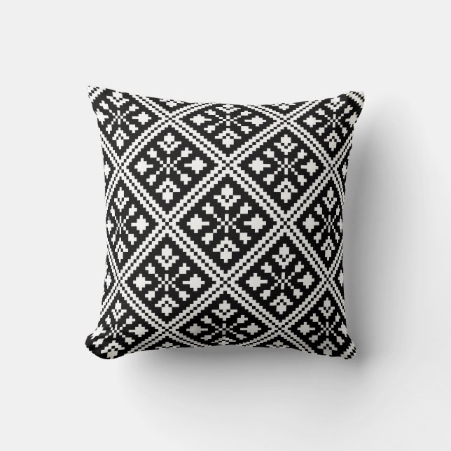 Black and White Christmas Snowflakes Pattern Throw Pillow (Front)