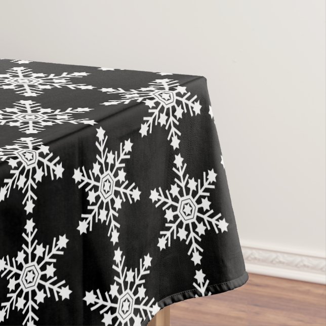 Black and White Christmas Snowflakes Tablecloth (In Situ)