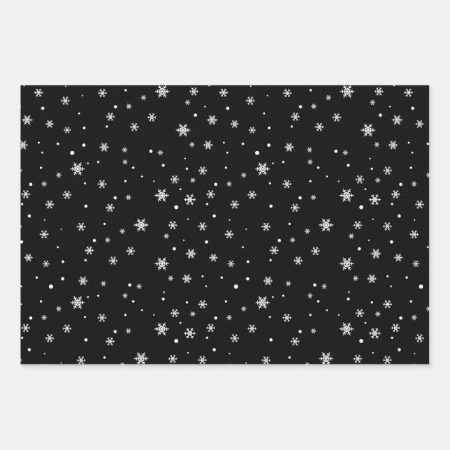 Black and White Christmas Snowflakes Wrapping Paper Sheet (Front)