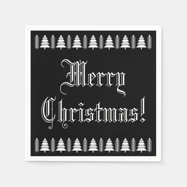 Black and White Christmas Tree Custom Text Modern Napkin (Front)