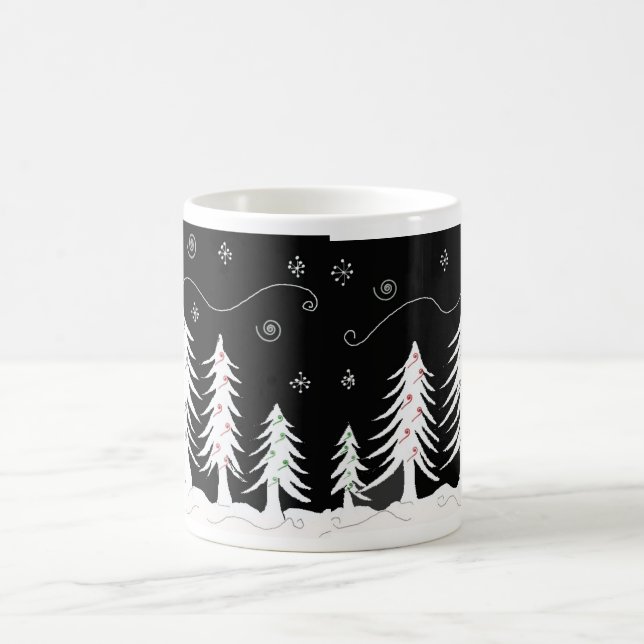 Black and White Christmas Tree Design Coffee Mug (Center)