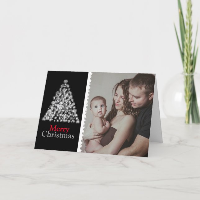 Black and White Christmas Tree Holiday Card (Front)