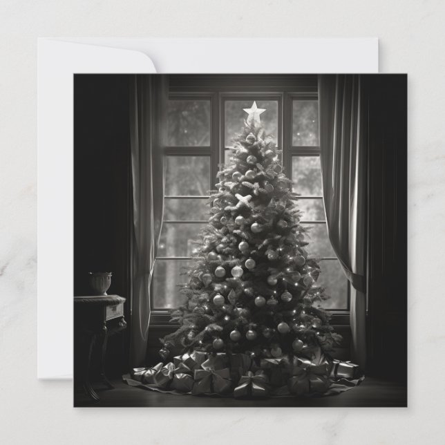 Black and white Christmas tree holiday card (Front)
