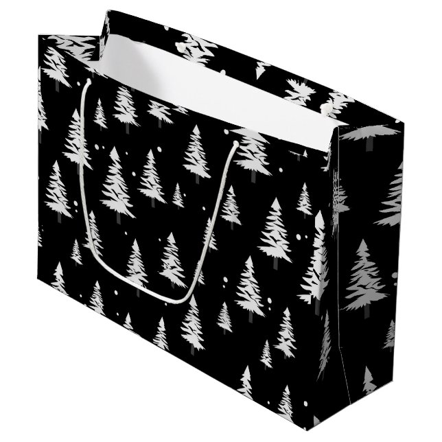 Black and White Christmas Tree  Large Gift Bag (Front Angled)