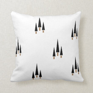 Black and White Christmas Tree Minimalist Throw Pillow