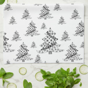 Black and White Christmas Tree pattern Kitchen Towel