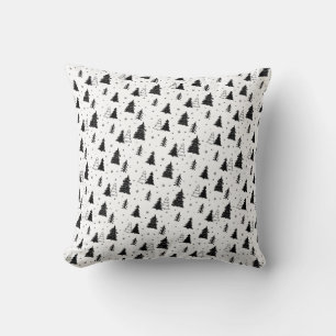 Black and White Christmas Tree Pattern Throw Pillow