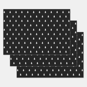 Black and White Christmas Tree Wrapping Paper Sheet