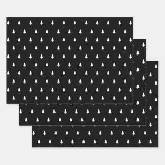 Black and White Christmas Tree Wrapping Paper Sheet
