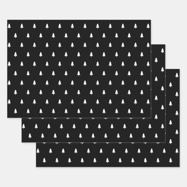 Black and White Christmas Tree Wrapping Paper Sheet (Set)