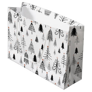 Black and White Christmas Trees  Large Gift Bag