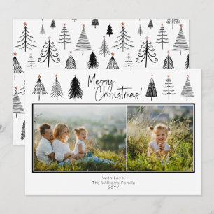 Black and White Christmas Trees Two Photo Holiday Card