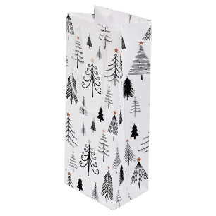 Black and White Christmas Trees Wine Gift Bag