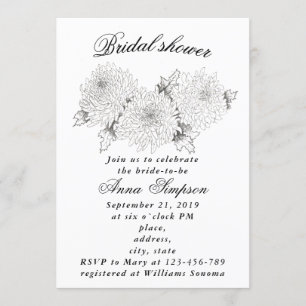 Black and white chrysanthemum bridal shower invita invitation