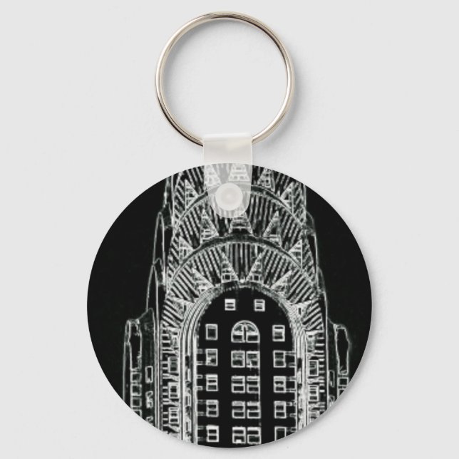 Black and White Chrysler Building Keychain (Front)