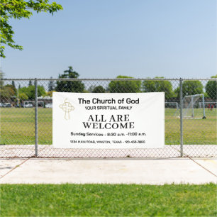 Black and White Church Welcome Banner With Logo