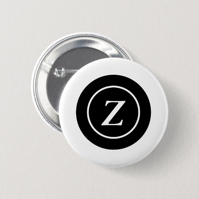 Black and white circle custom initial 2 inch round button (Front & Back)