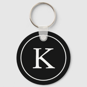 Black and White Circle Monogram Initial Keychain