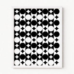 Black and White Circle Star Grid Stripes Poster