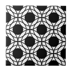 Black and White Circles and Dots Pattern Tile