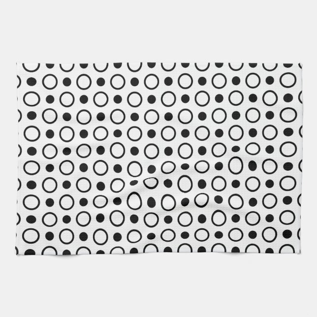 Black and White Circles and Polka Dots Kitchen Towel (Horizontal)